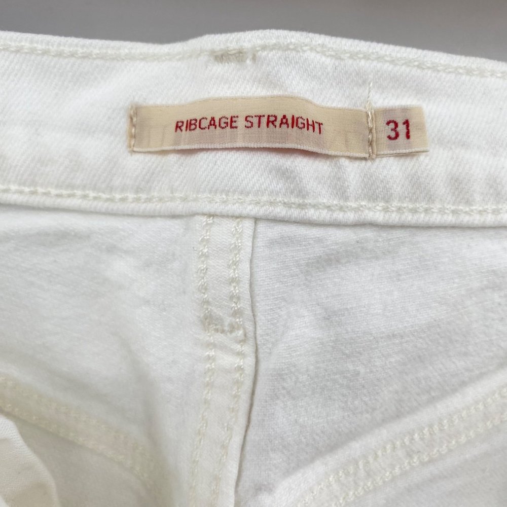 Levi's Premium Ribcage Straight Ankle Jeans 31 Cloud Over White Button Fly - Picture 5 of 9